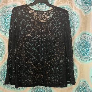 Black floral mesh blouse